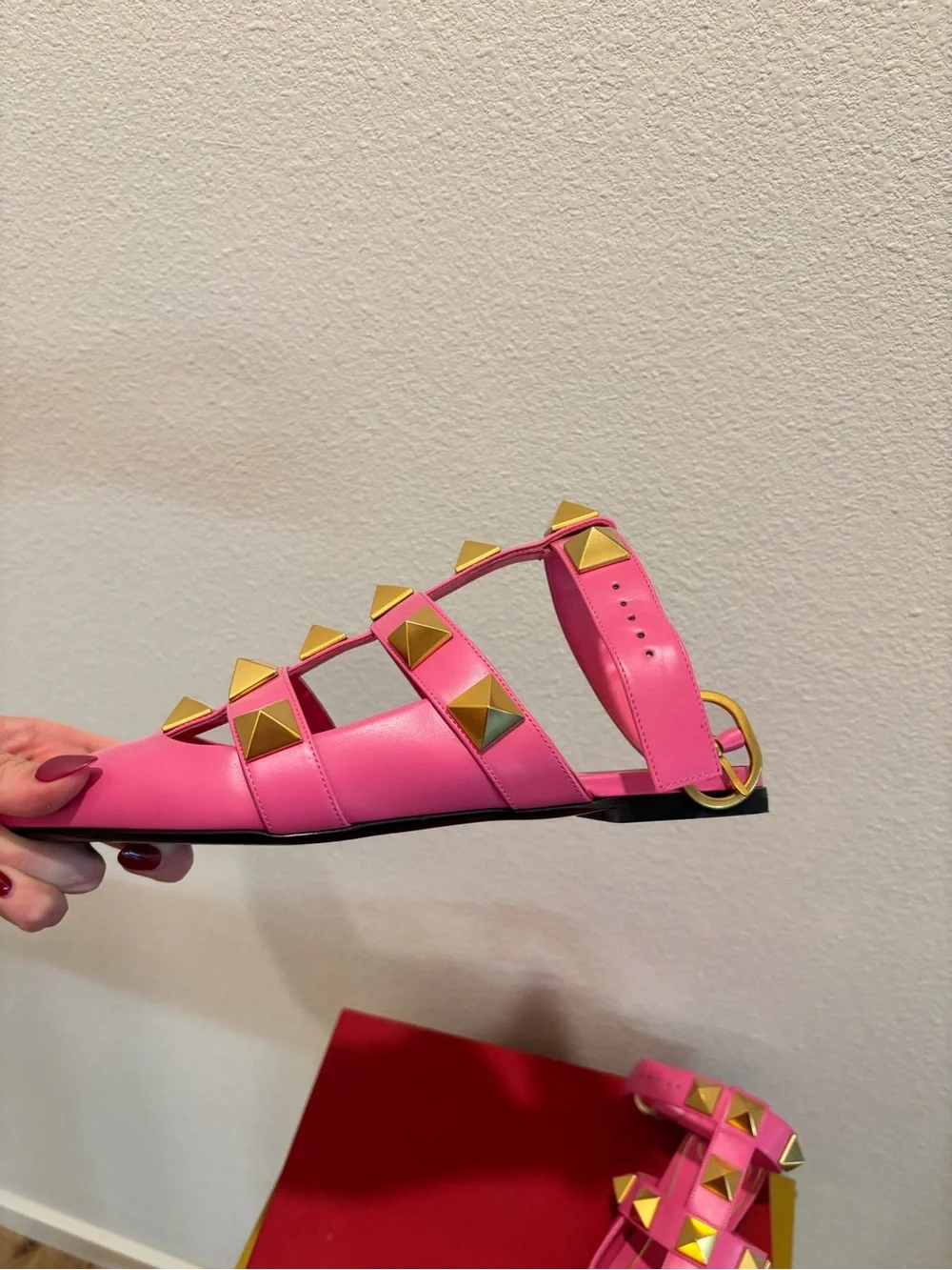 Valentino Garavani 'Roman Rockstud' Flats Pink, Size 38.5